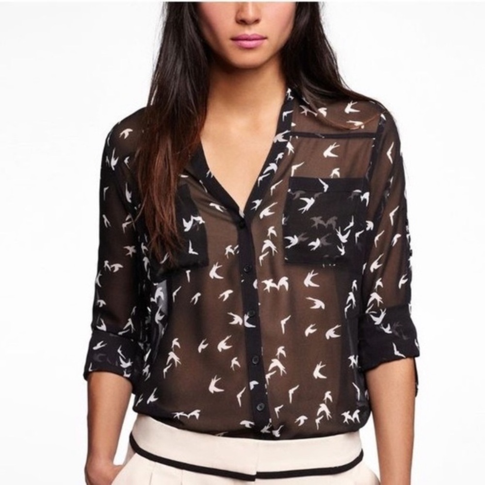 Express The Portofino Shirt. Size Small. Black with White Birds design.
